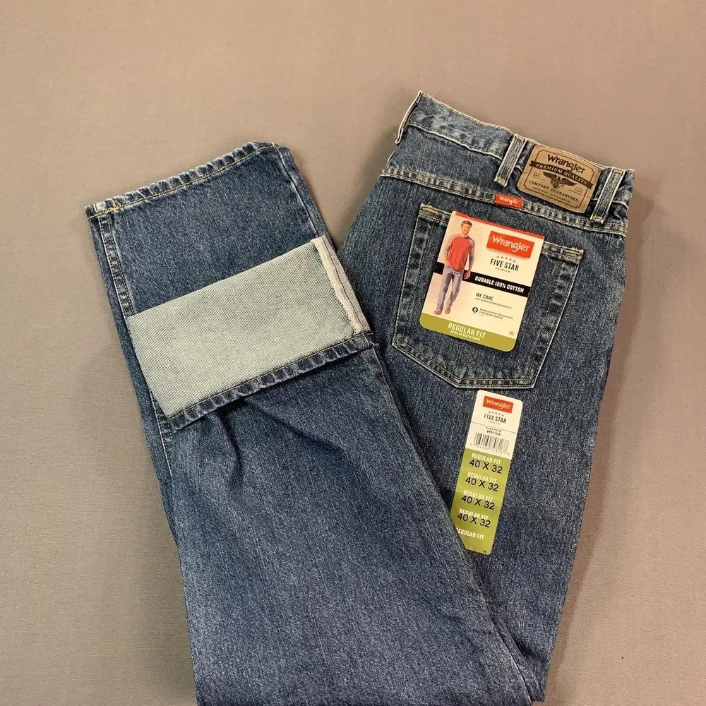 NEW Wrangler Five Star 96501DS Jeans Mens 40x32 Blue Regular Straight Denim